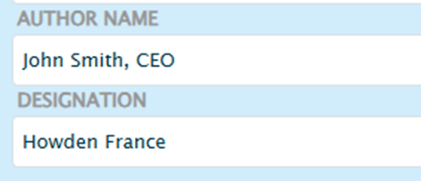 Author name and designation text fields