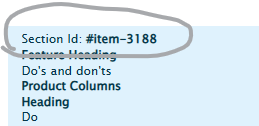 CMS screen shot showing Section ID